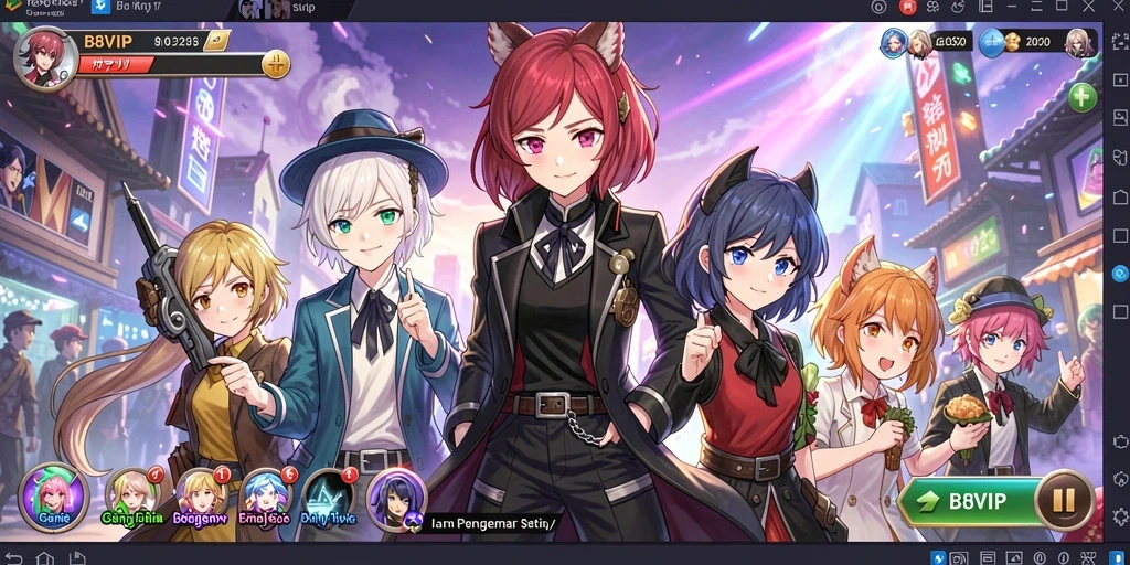 Tampilan gameplay B8VIP dengan karakter anime yang penuh aksi.