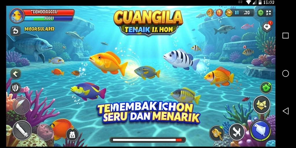 Screenshot CUANGILA menampilkan aksi tembak ikan yang seru dan menarik.
