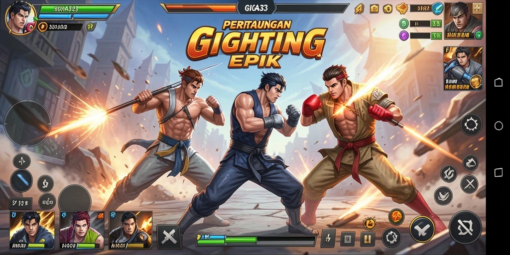 Gameplay seru GIGA33 dengan pertarungan intens dan karakter unik.