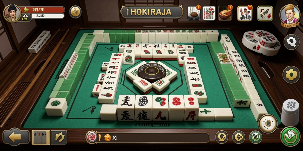 Tampilan gameplay seru HOKIRAJA saat bermain Mahjong.