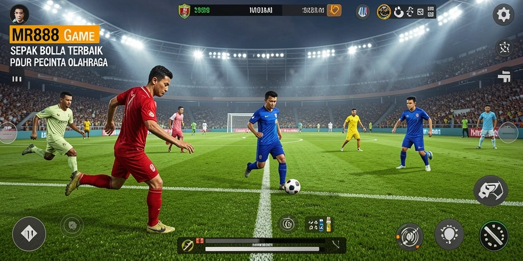 Tampilan gameplay seru di lapangan sepak bola MR888.