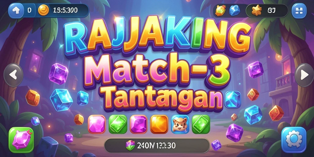 Tampilan gameplay seru RAJAKING dengan kombinasi permata warna-warni.