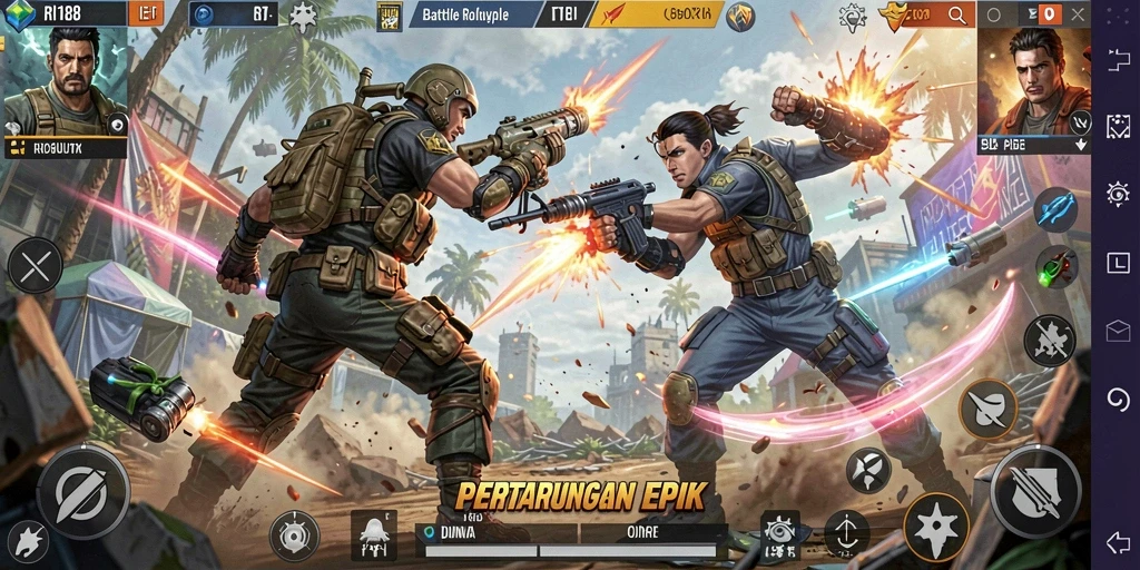 Tangkapan layar utama RI188 yang menunjukkan intensitas pertempuran Battle Royale.