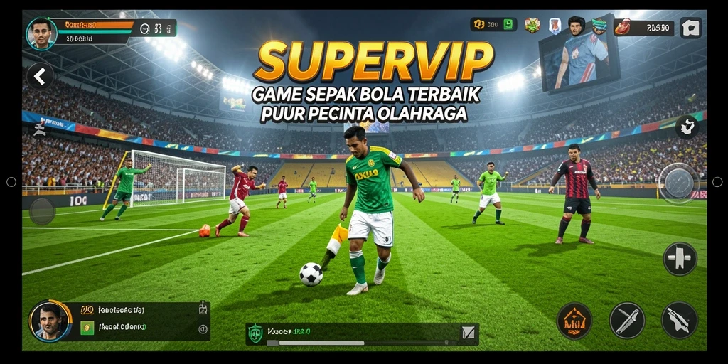 Screenshot gameplay dari SUPERVIP yang menunjukkan aksi sepak bola yang mendebarkan.