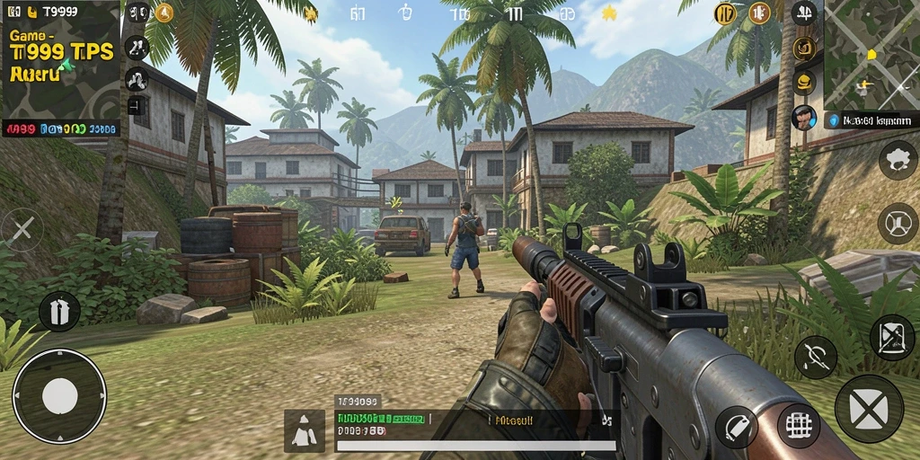 Gameplay T9999 dengan aksi tembak-menembak yang seru.
