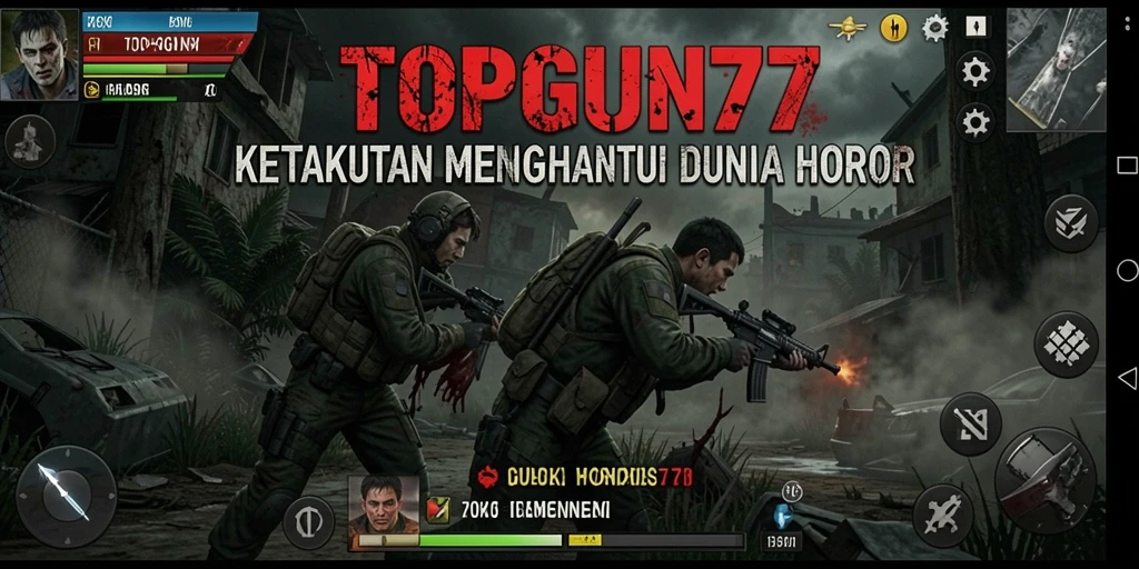 Screenshot gameplay menampilkan suasana horor yang menegangkan di TOPGUN77.