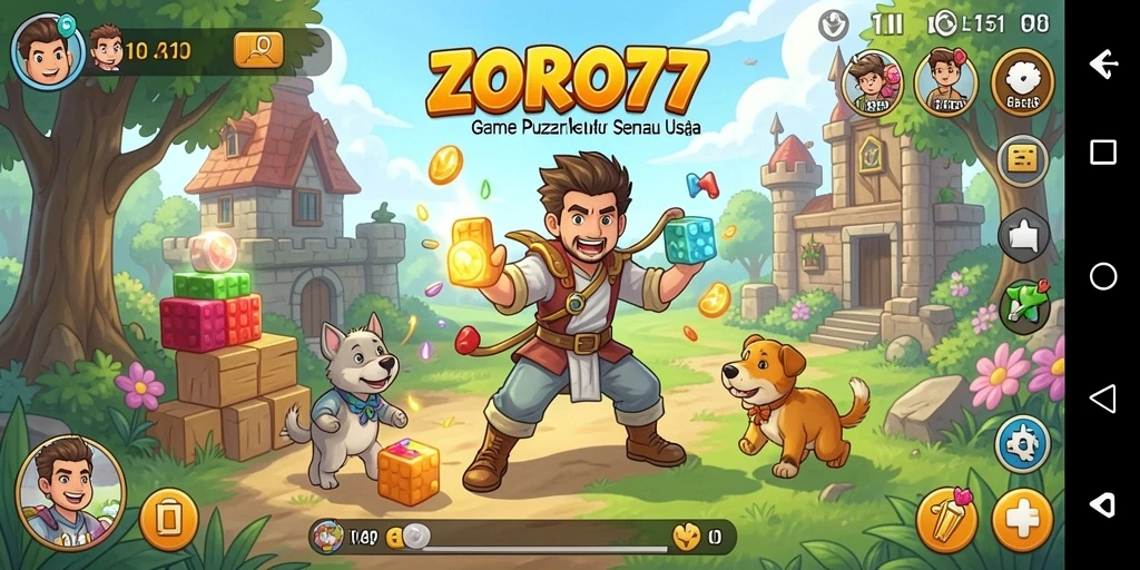 Screenshot gameplay dari ZORO77 menampilkan tantangan puzzle yang mendebarkan.